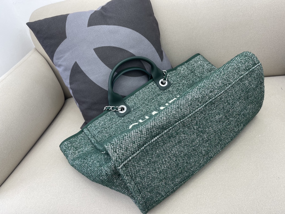 Deauville Tweeds Fabrics Large Shopping Shoulder Bag Tote Bag A66941 Dark Green